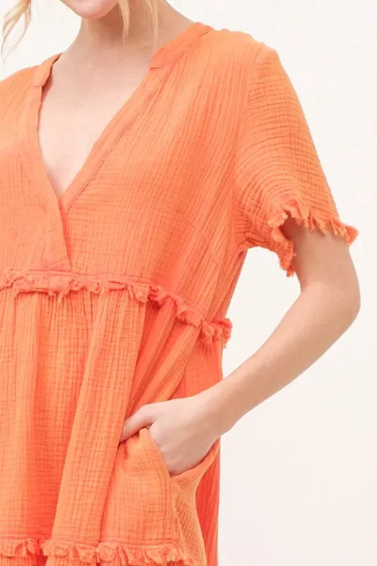 Frayed Detail Tiered Dress - Eva's Edition