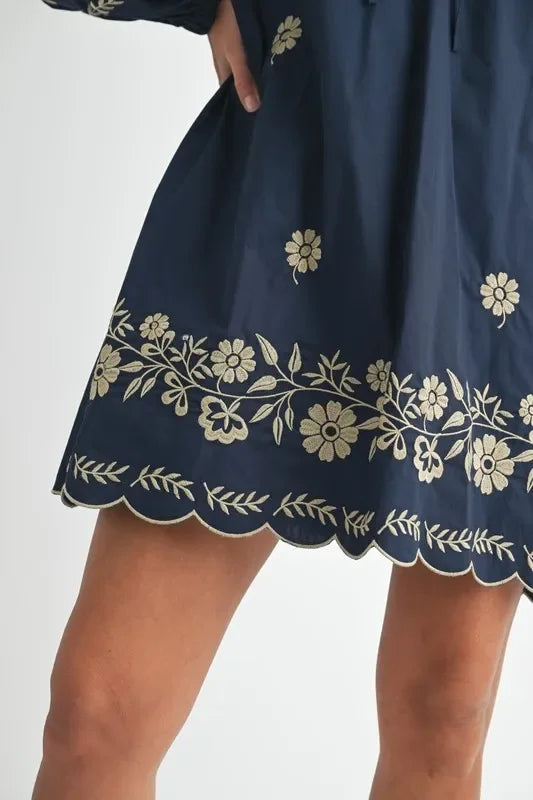 Embroidered Long Sleeve Peasant Mini Dress - Eva's Edition