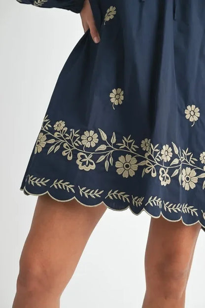 Embroidered Long Sleeve Peasant Mini Dress - Eva's Edition