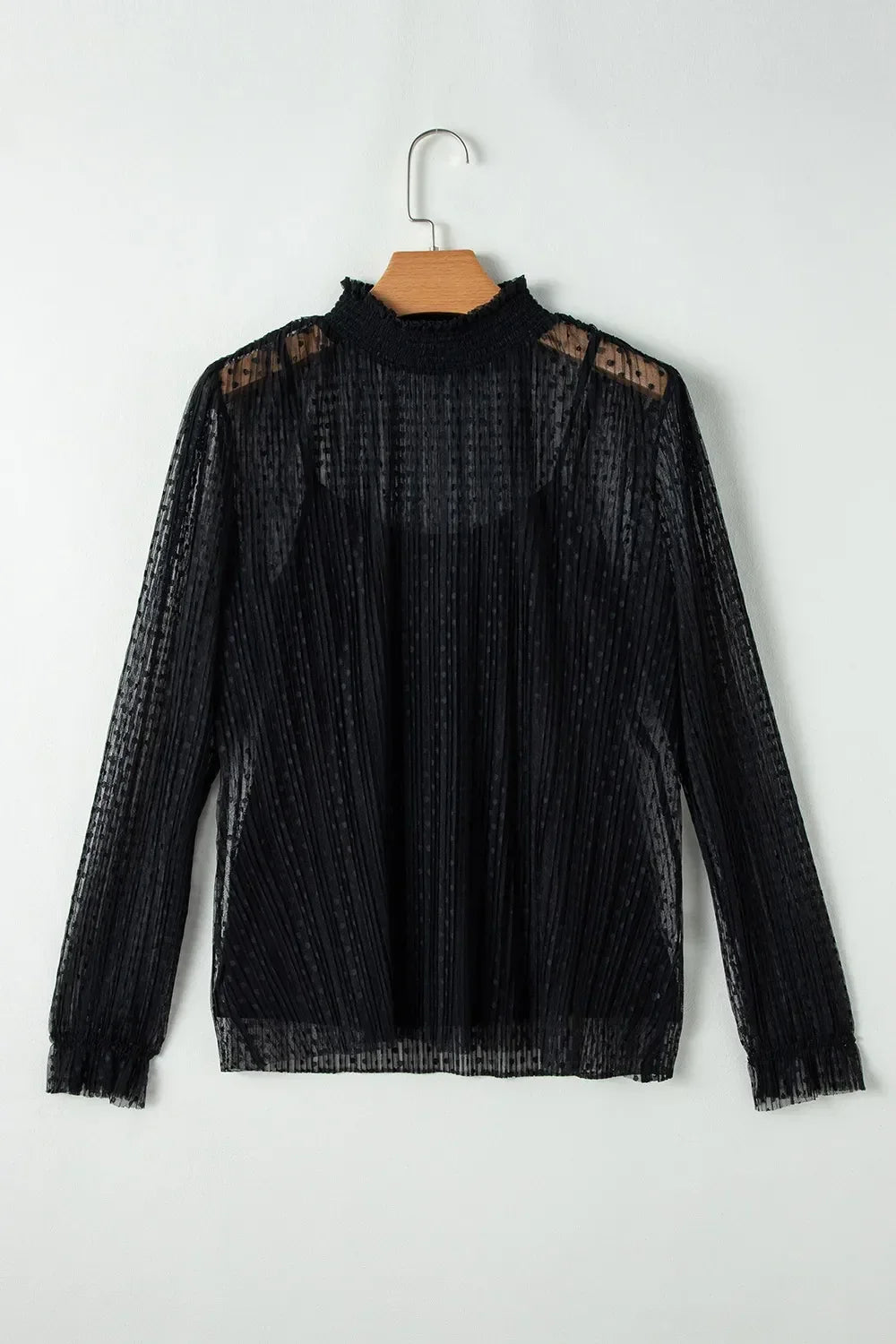 cami and Lace Sheer Mock Neck Long Sleeve Blouse - Eva's Edition