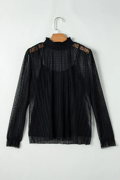 cami and Lace Sheer Mock Neck Long Sleeve Blouse - Eva's Edition