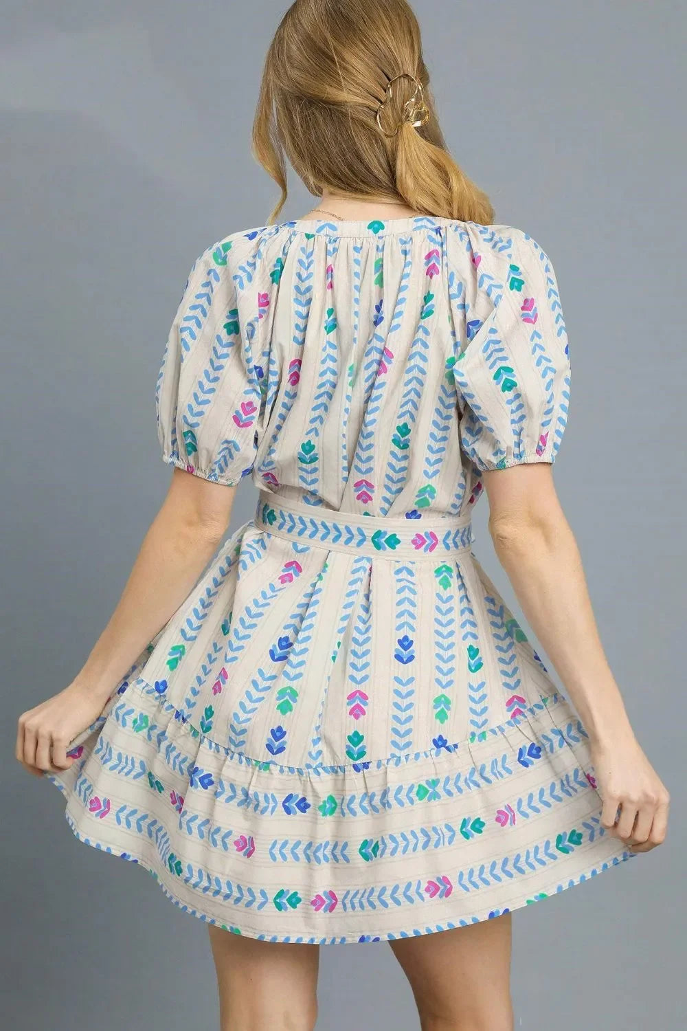 Tie Waist Puff Short Sleeve Mini Dress - Eva's Edition