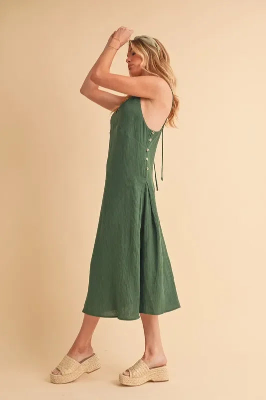 Side Button Midi Cami Dress - Eva's Edition