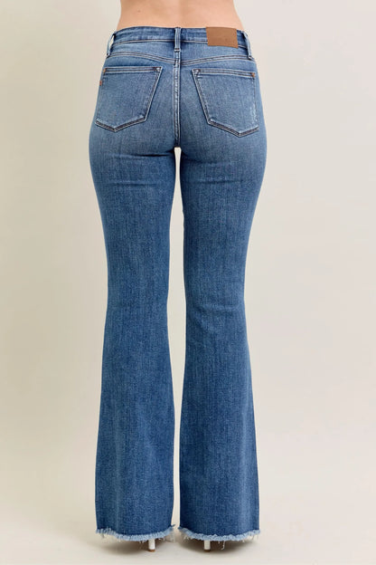 Vintage Wash Flare Jeans With Destroyed & Fray Hem - Eva's Edition