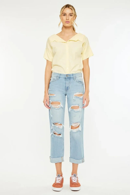 Mid Rise Distressed Boyfriend Jeans - Eva's Edition
