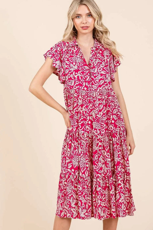 Abstract Print Ruffle Tier Midi Dress - Eva's Edition