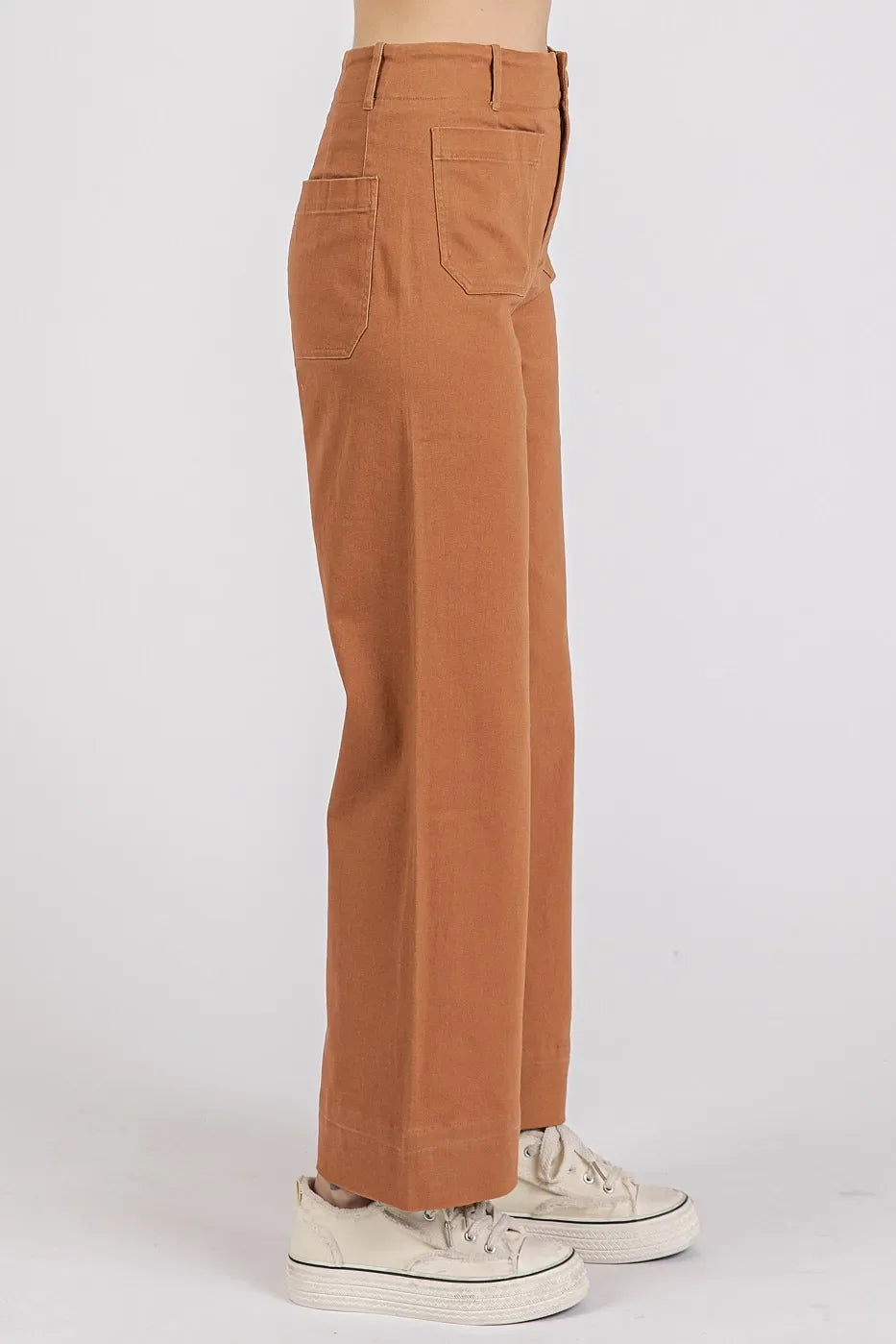 Twill Patch Pocket High Rise Wide Leg Pants - Eva's Edition