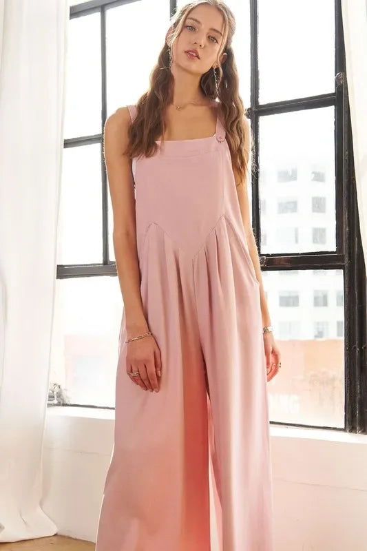 Square Neck Wide Leg Overalls with Pockets - Eva's Edition