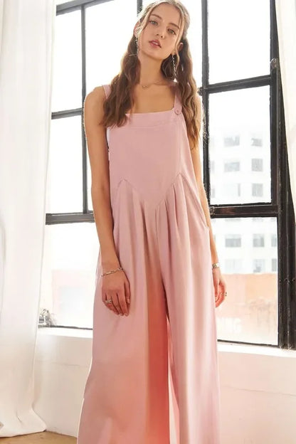 Square Neck Wide Leg Overalls with Pockets - Eva's Edition