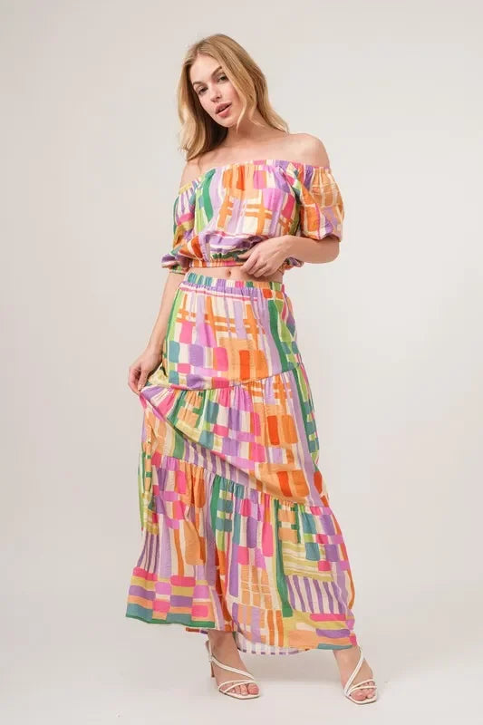 Asymmetric Geo Printed Tiered Maxi Skirt - Eva's Edition