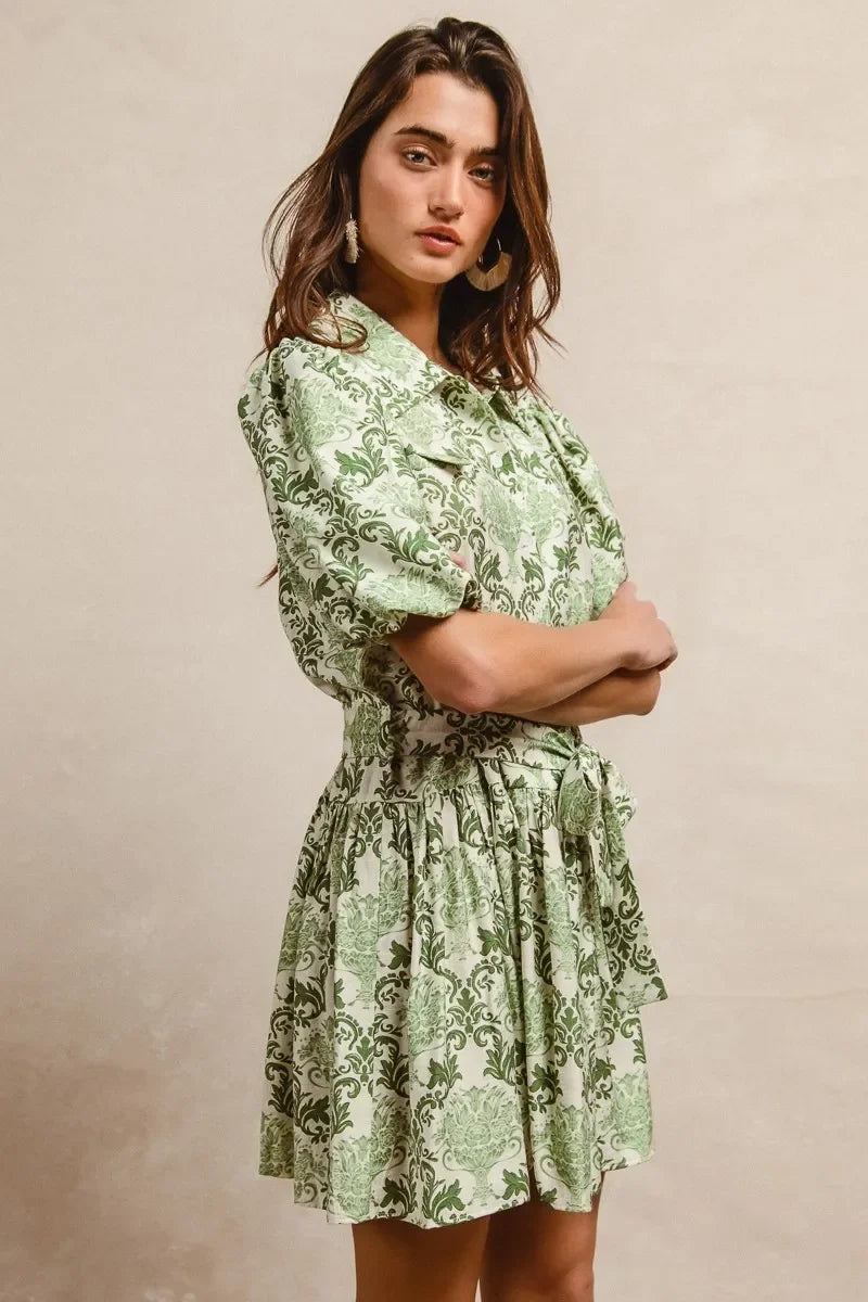 Floral Short Sleeve Mini Shirt Dress - Eva's Edition