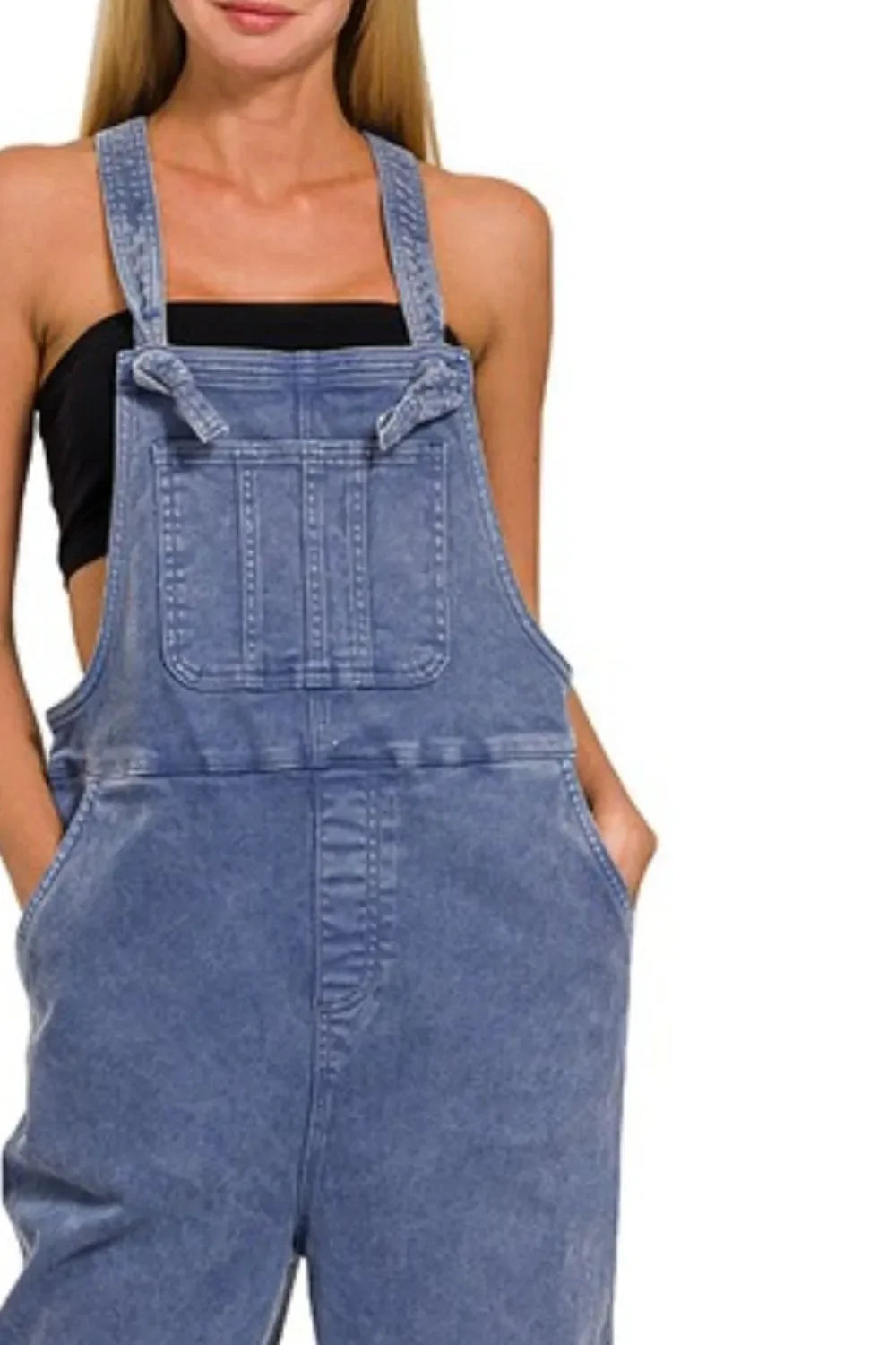 Washed Knot Strap Relaxed Fit Overalls - Eva's Edition