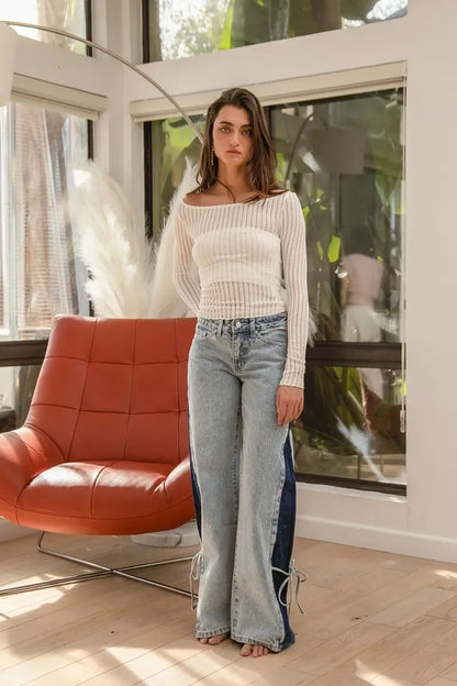 Textured Sheer Boat Neck Top - Eva's Edition