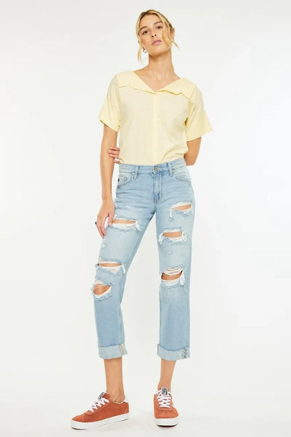Mid Rise Distressed Boyfriend Jeans - Eva's Edition