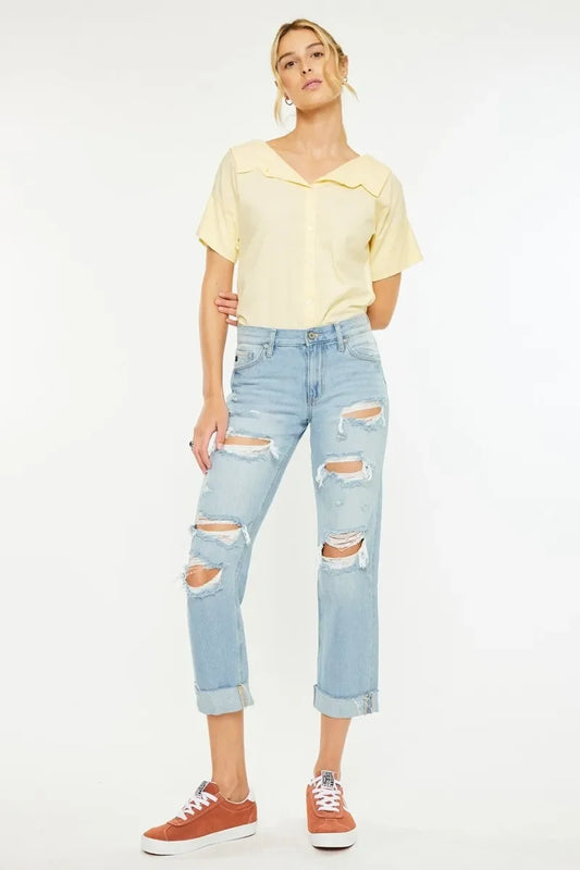 Mid Rise Distressed Boyfriend Jeans - Eva's Edition