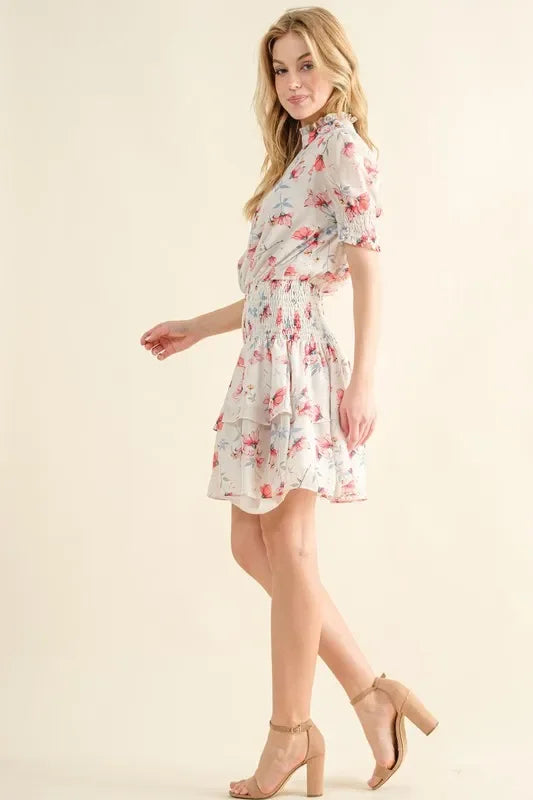 Floral Print Smocked Waist Mini Dress - Eva's Edition