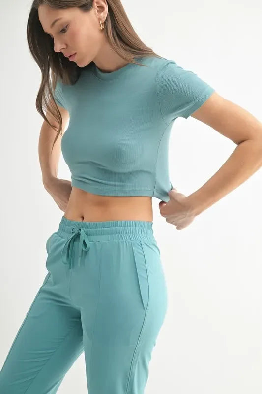 Micro-ribbed Cropped Athleisure Tee - Eva's Edition