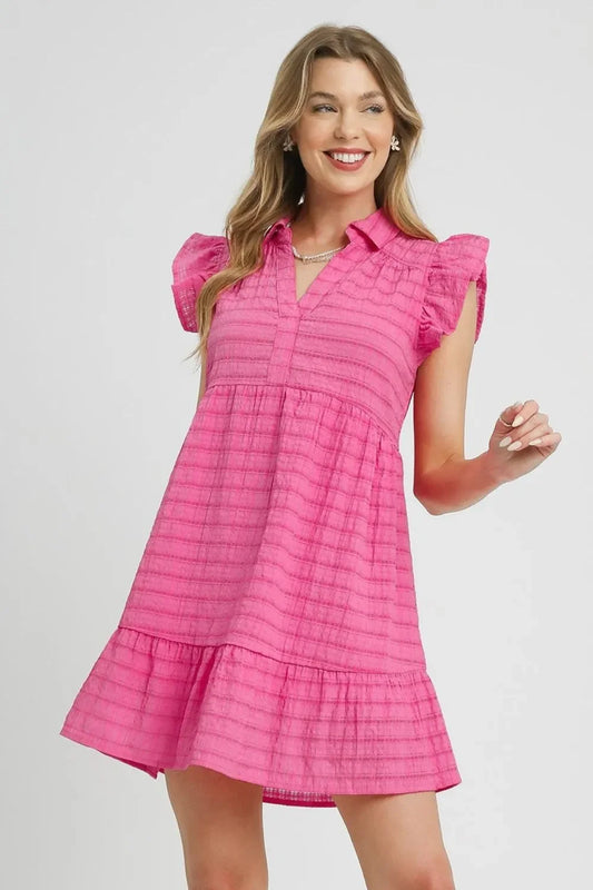 Ruffle Cap Sleeve Textured Mini Dress - Eva's Edition