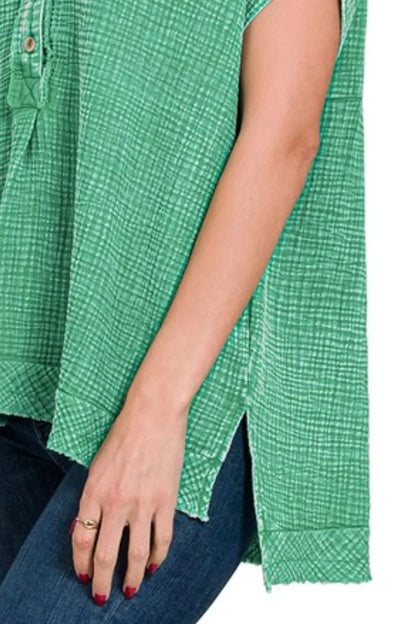 Double Gauze 3/4 Button Henley Neck Shirt - Eva's Edition