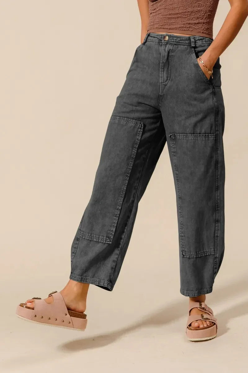 Mineral Washed Mid Rise Barrel Shape Pants - Eva's Edition