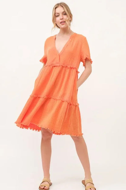 Frayed Detail Tiered Dress - Eva's Edition