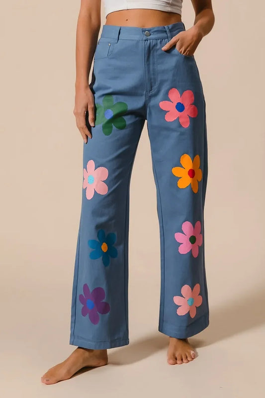 Flower Print Straight Legs Pants - Eva's Edition