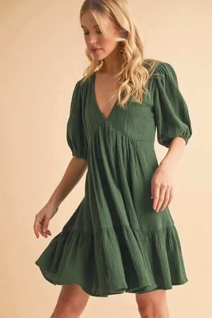 Tied Back Ruffled Short Sleeve Mini Dress - Eva's Edition