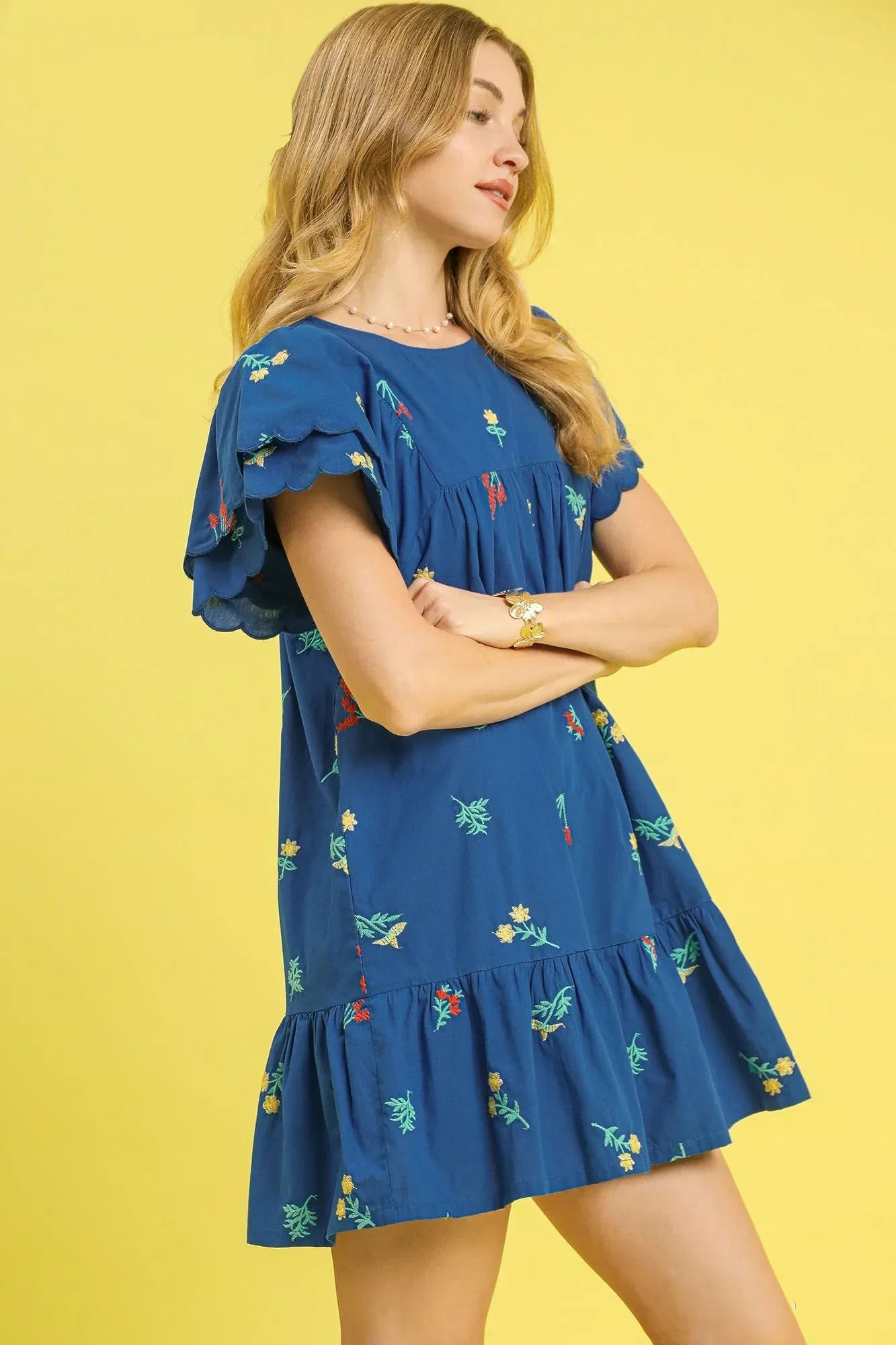 Floral Embroidered Short Sleeve Mini Dress - Eva's Edition