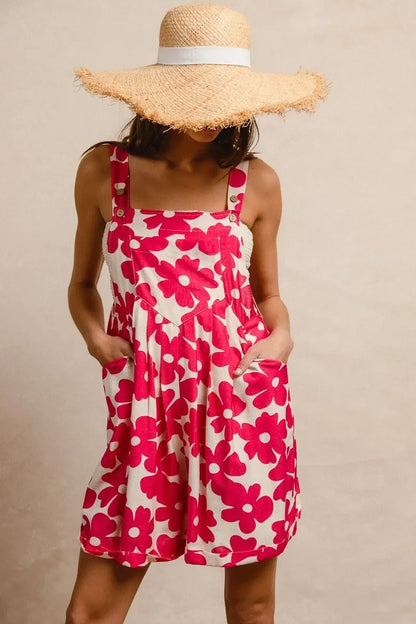 Floral Prints Tuck Detail Short Overall With Pockets - Eva's Edition