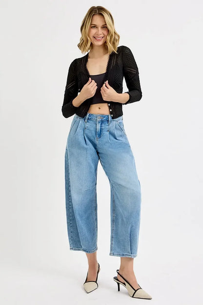 Mid Rise Fit Crop Wide Volume Leg Jeans Plus Size - Eva's Edition