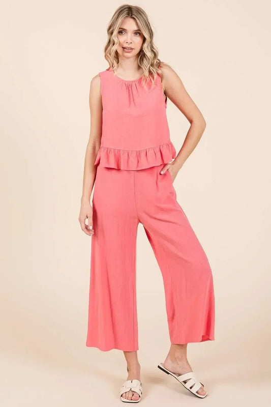 Linen Ruffle Tank Top and Pants Set - Eva's Edition