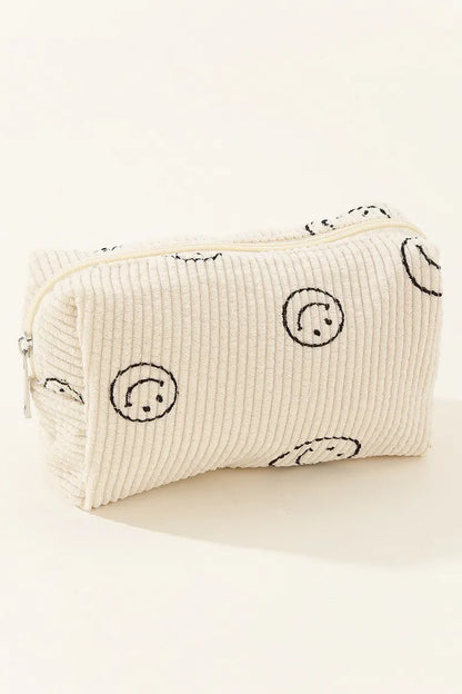 Zenana Smiley Face Corduroy Cosmetic Pouch - Eva's Edition