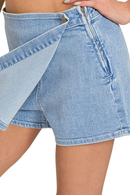 Wrap Front Skort Denim Shorts - Eva's Edition