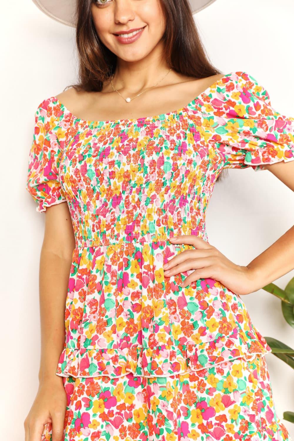 Devine Smocked Sweetheart Neck Flounce Sleeve Mini Dress - Eva's Edition