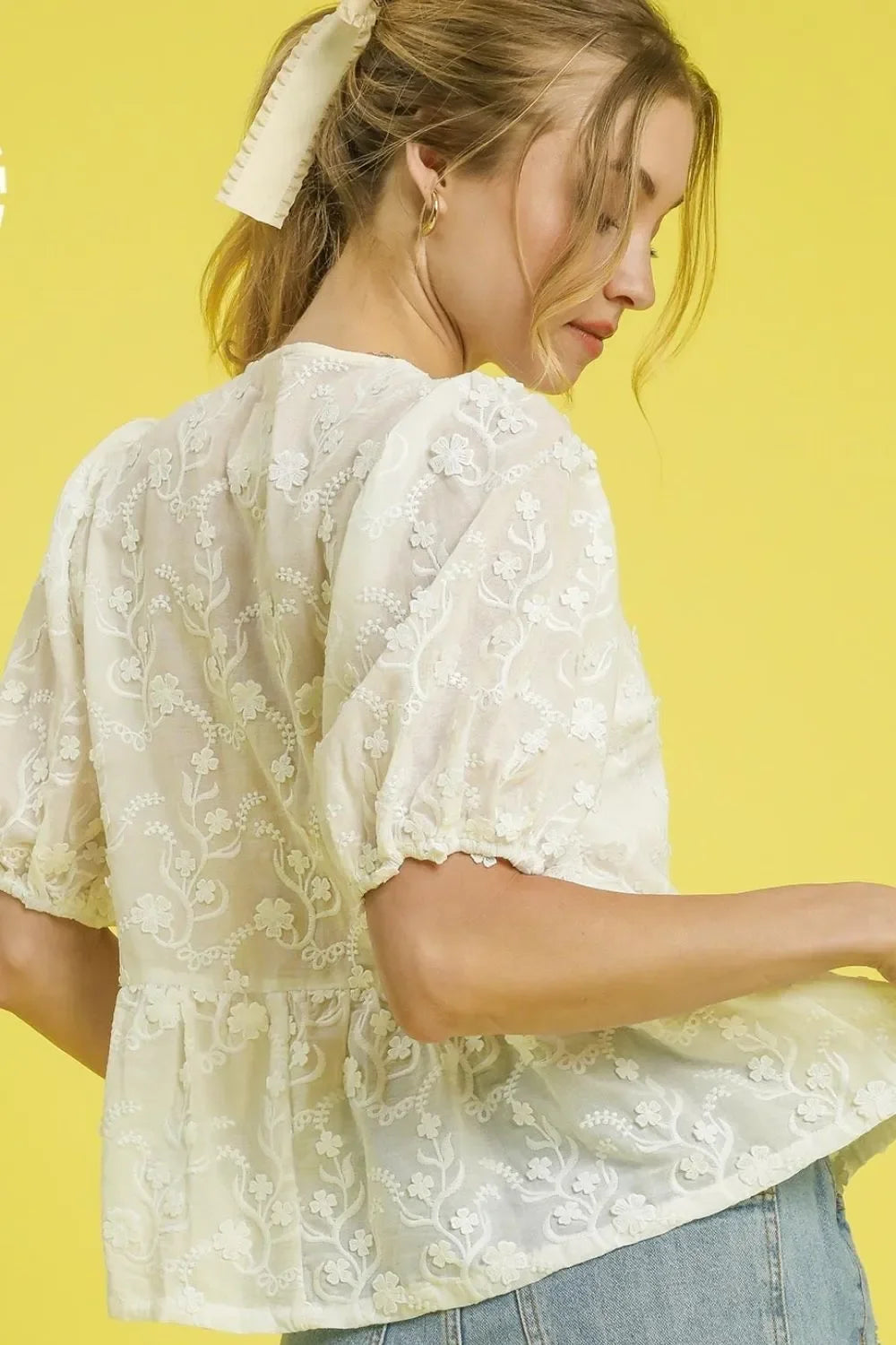 Embroidered Tie Front Peplum Blouse - Eva's Edition