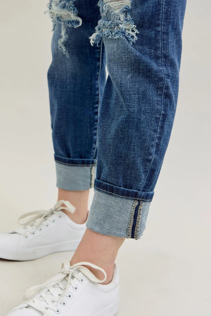 Mid Rise Cuffed Destroy Bf Jeans Plus Size - Eva's Edition
