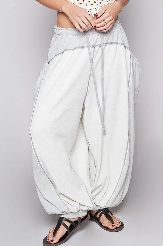 Contrast Stitching Pants with Drawstring Waist - Eva's Edition