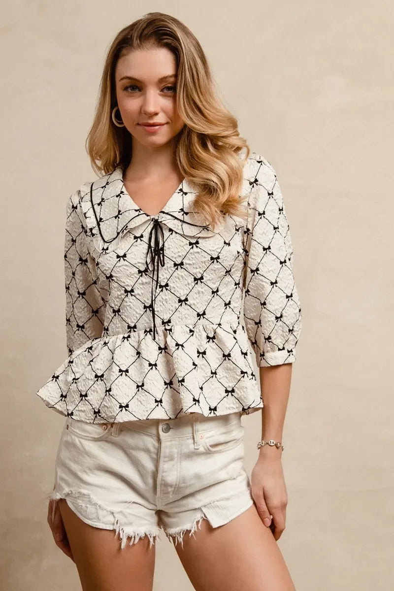Ruffle Collar Details Peplum Top - Eva's Edition