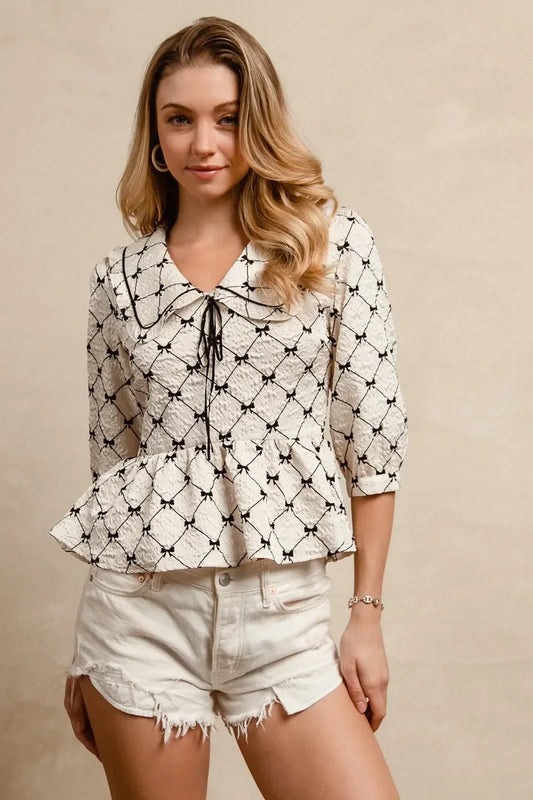 Ruffle Collar Details Peplum Top - Eva's Edition