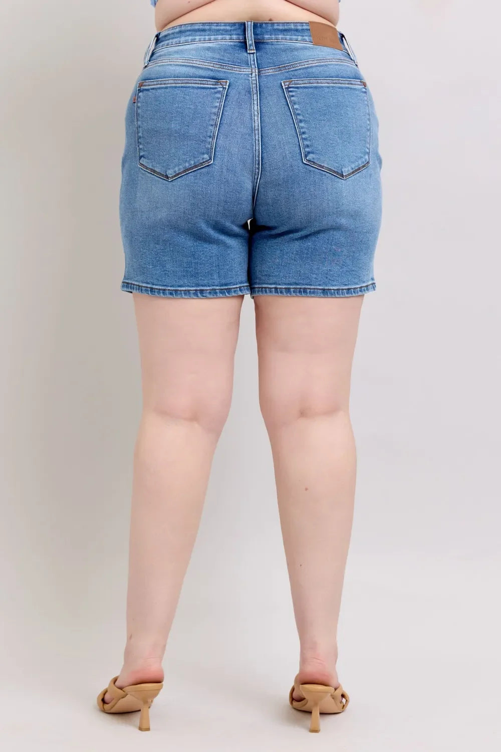 2 Button Denim Shorts with Pockets Plus Size - Eva's Edition