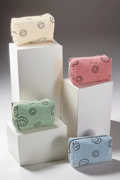 Zenana Smiley Face Corduroy Cosmetic Pouch - Eva's Edition
