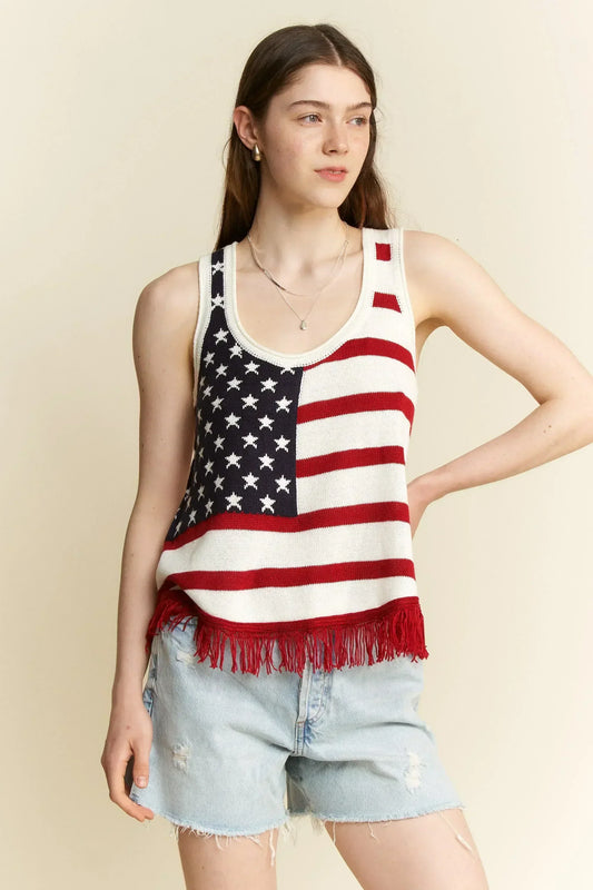 American Flag Fringe Tank Top Plus Size - Eva's Edition
