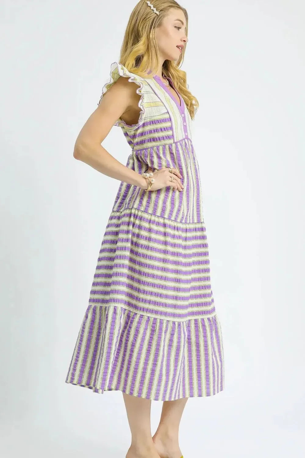 Ruffle Cap Sleeve Midi Dress - Eva's Edition
