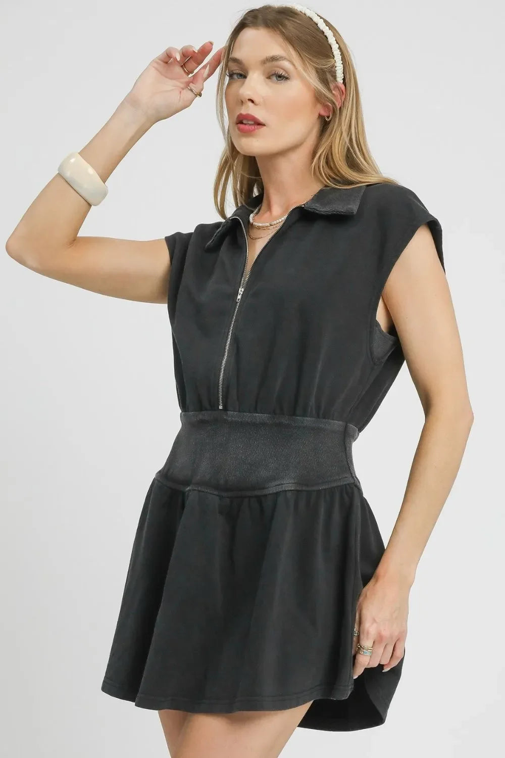 Zip Front Cap Sleeve Mini Dress - Eva's Edition