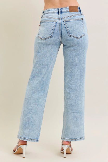 High Waist Stone Wash Straight Jeans - Eva's Edition