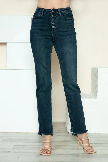 Button Fly Hem Destroy Straight Jeans - Eva's Edition