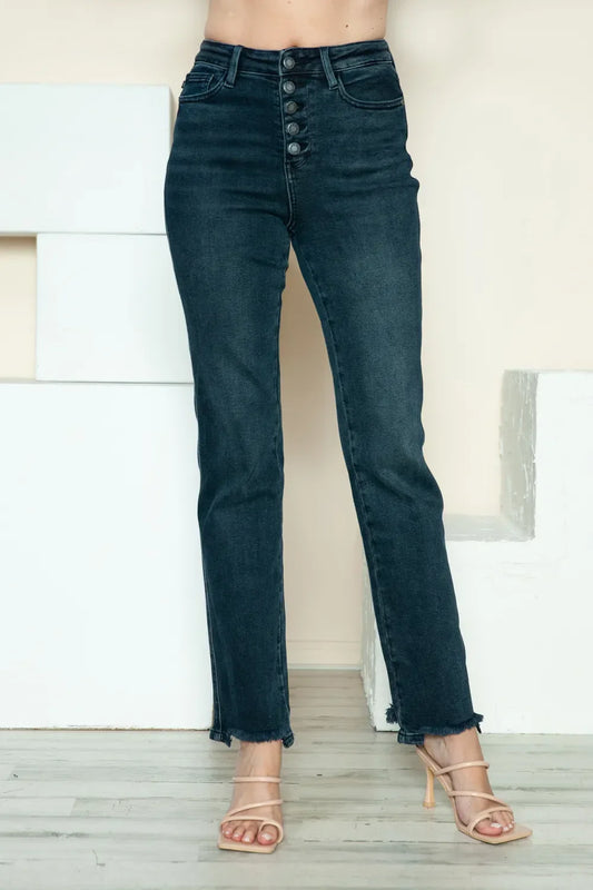Button Fly Hem Destroy Straight Jeans - Eva's Edition