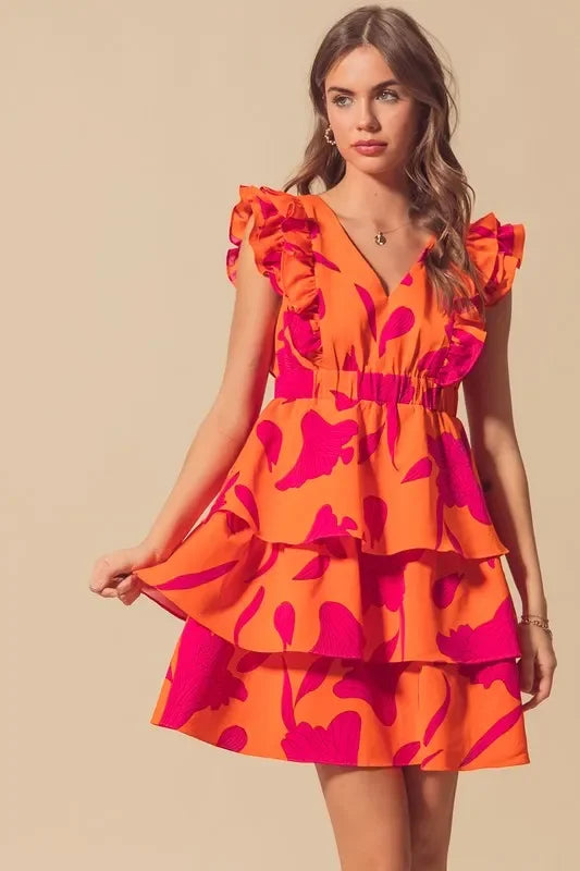 V Neck Layered Dress with Elasticized Waist - Eva's Edition