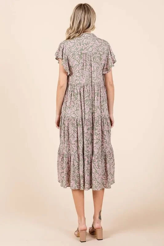 Abstract Print Ruffle Tier Midi Dress - Eva's Edition