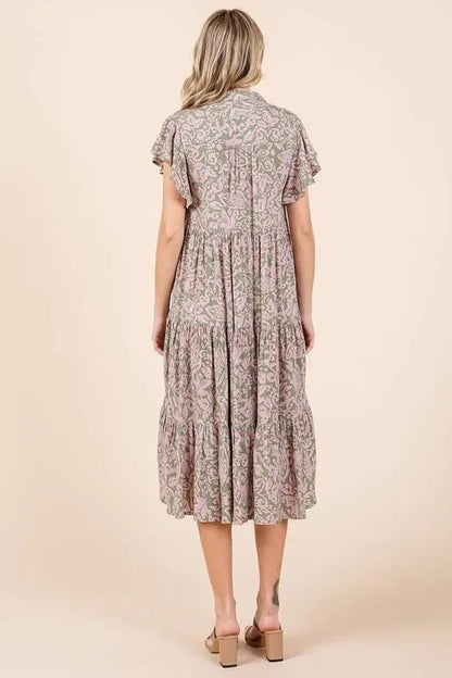 Abstract Print Ruffle Tier Midi Dress - Eva's Edition
